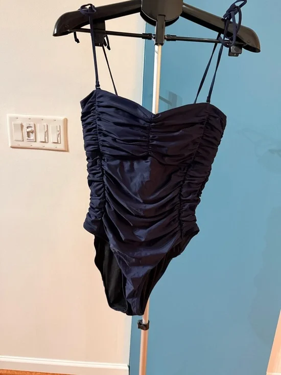 J. Crew Navy Ruched Tie-Shoulder One-Piece Swimsuit - Picture 9 of 10